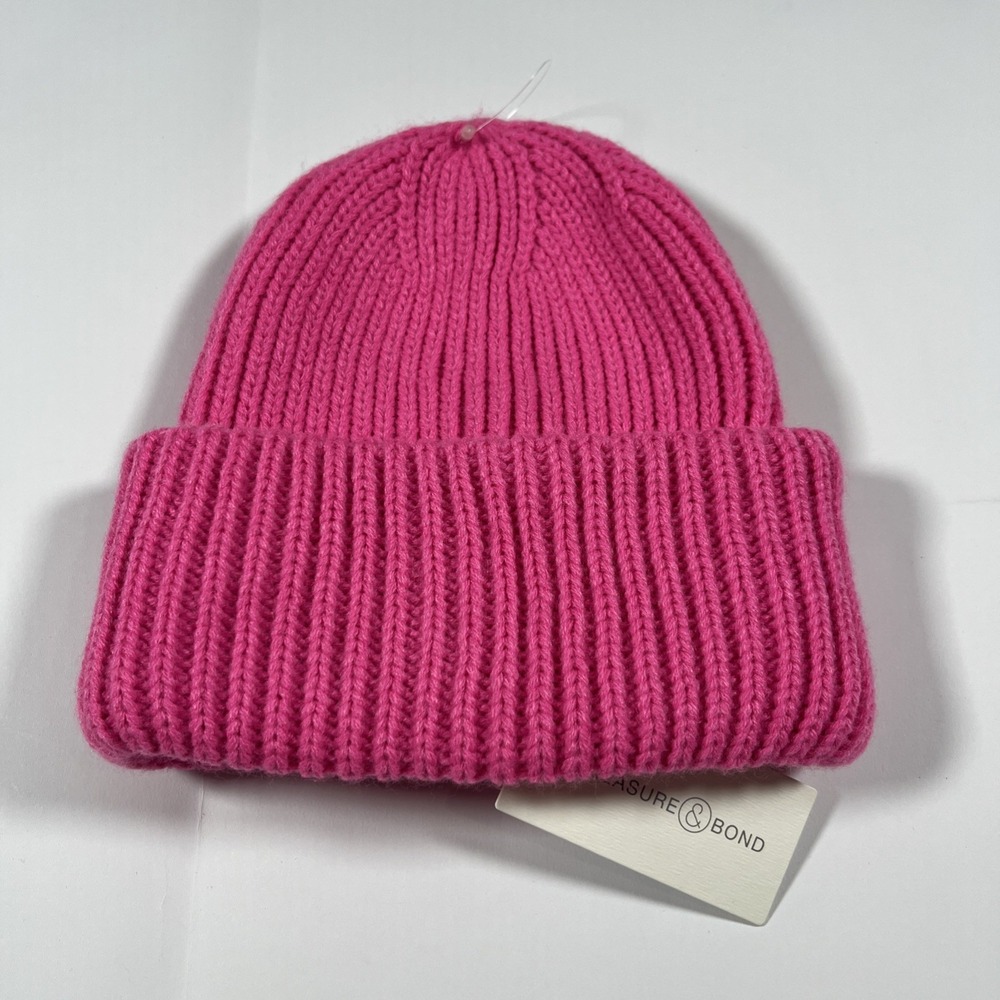 Treasure & Bond Womens Ribbed Knit Beanie Pink Surprise One Size New